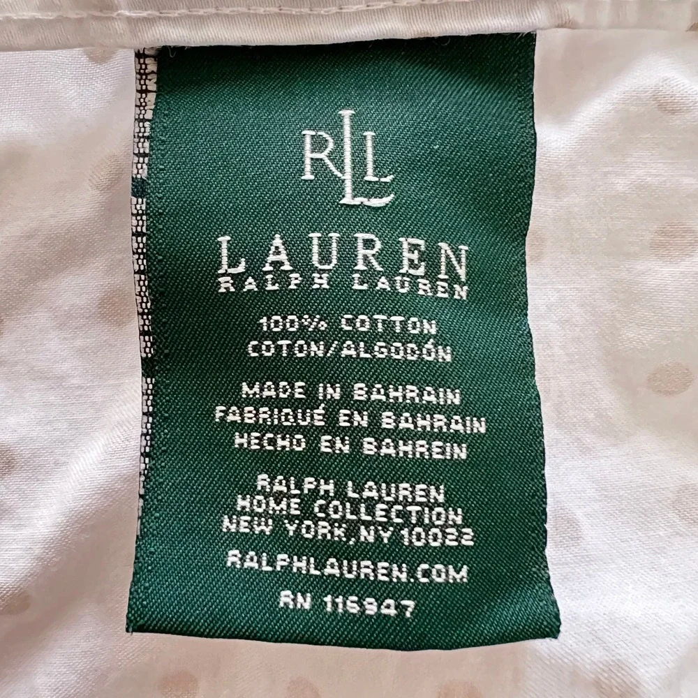 Ralph Lauren‎ Twin Flat Sheet Beige Polka Dot 100% Cotton Lauren Home Bedding